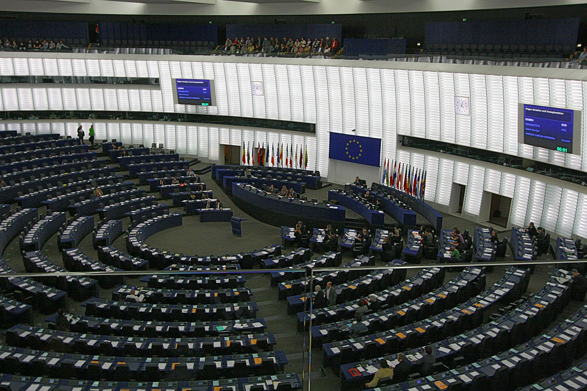 European Parliament hemicycle in Strasbourg — the EU legislature that opened a dedicated AI Act whistleblowing channel in 2025