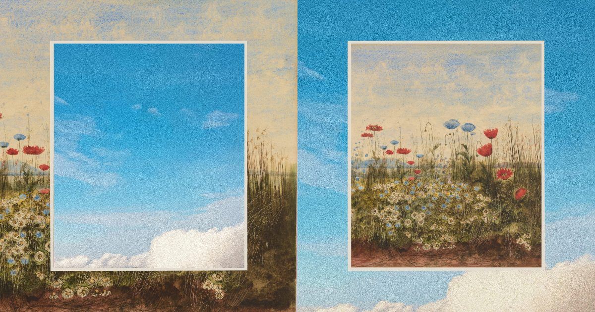 Title image from Anthropic's public benefit fund announcement, an empty frame placed beside a painting of a flower field