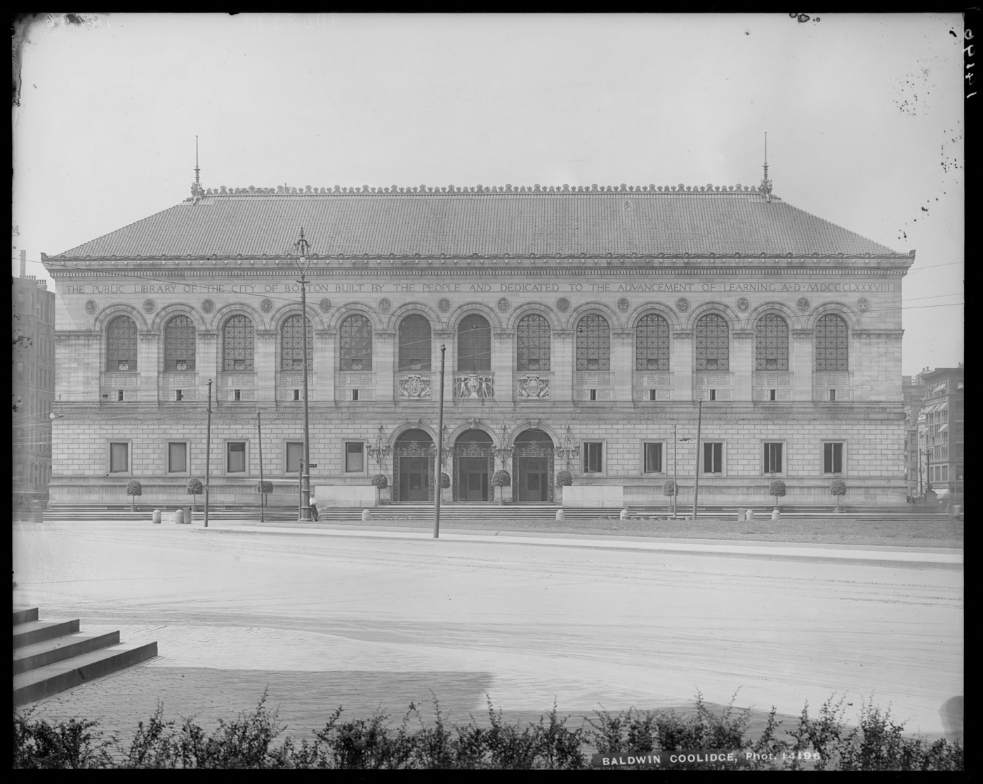 Exterior of the McKim Building, Boston Public Library, Copley Square, dedicated in 1888 as the institution that holds this newspaper collection
