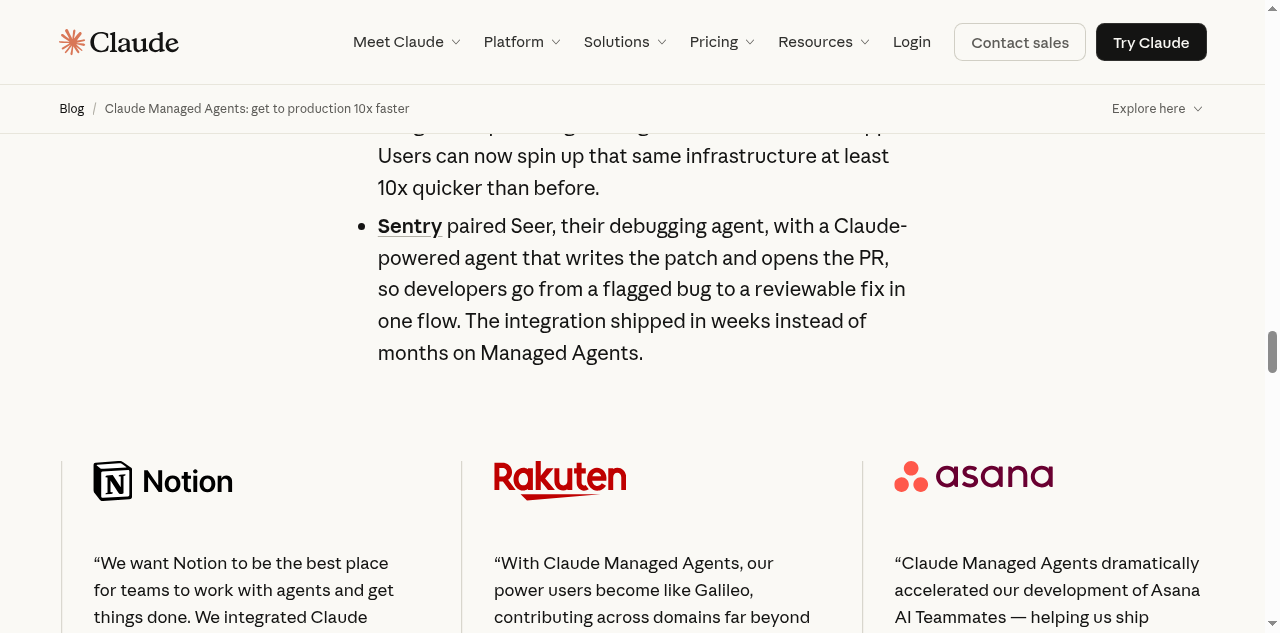 Claude Managed Agents early adopters — Notion, Rakuten, Asana, Sentry
