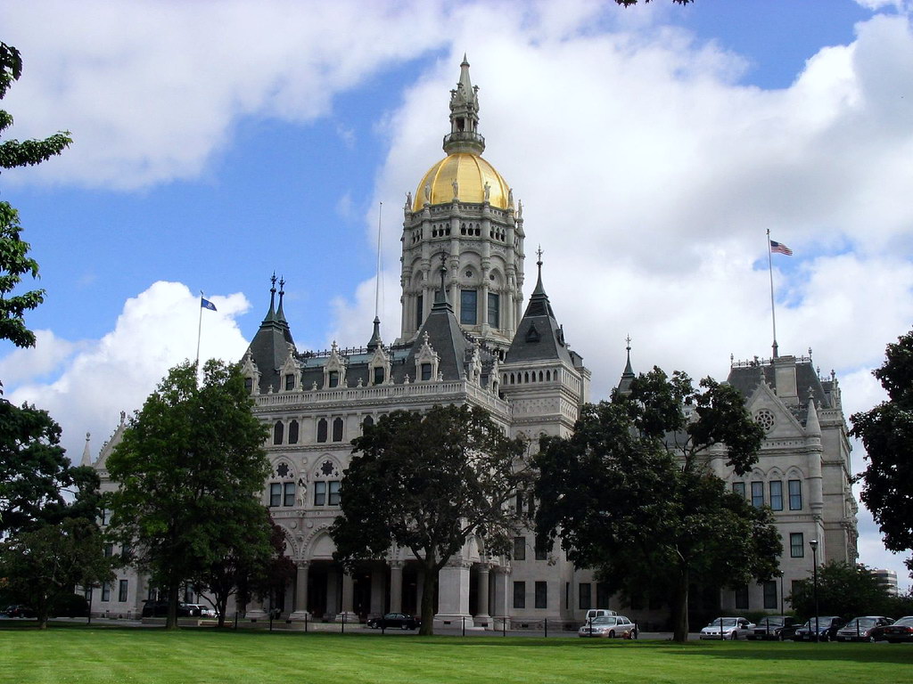 Connecticut State Capitol building with its gold dome in Hartford