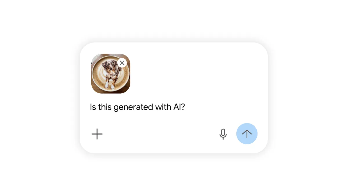 Chat interface in the Gemini app showing an uploaded photo and the prompt 'Is this generated with AI?'