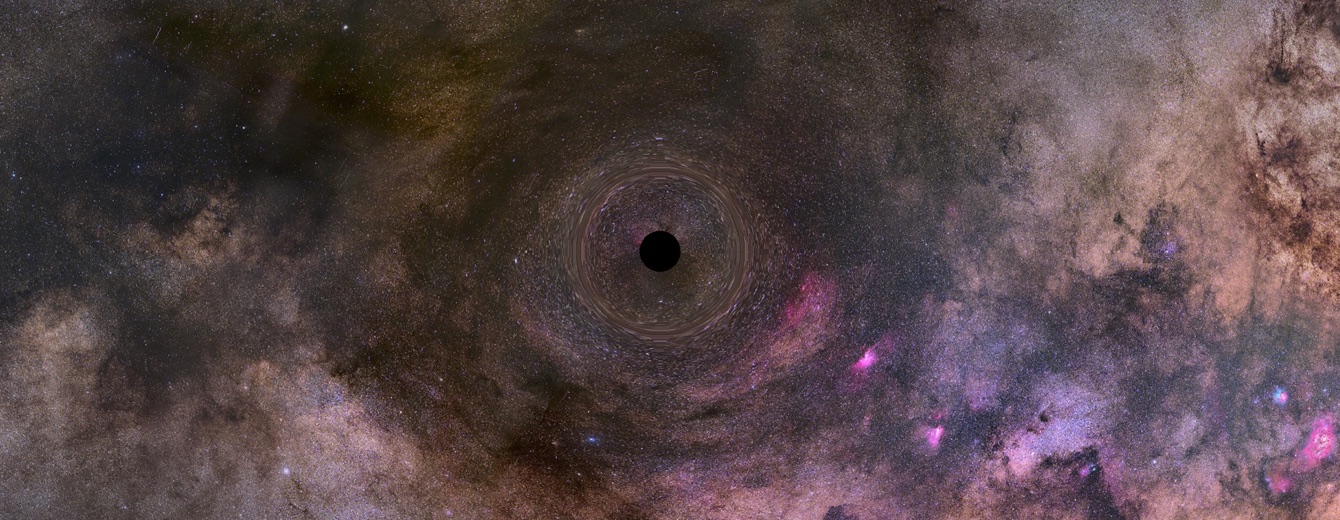 Illustration of an isolated black hole bending background starlight into a distorted ring, the only confirmed case, OGLE-2011-BLG-0462, identified in 2022 through astrometric microlensing