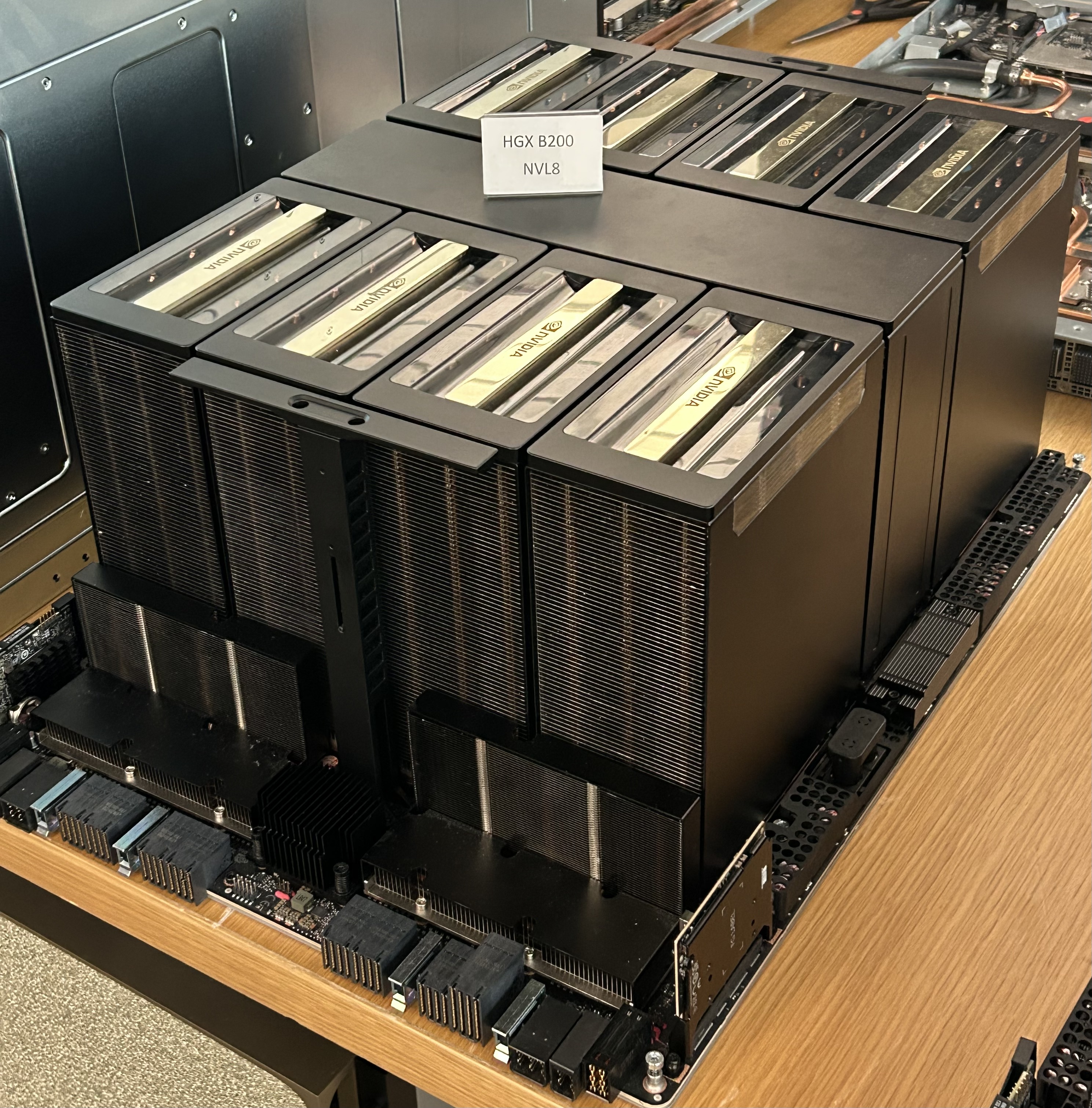 Nvidia HGX B200 NVL8 server board with eight GPUs installed