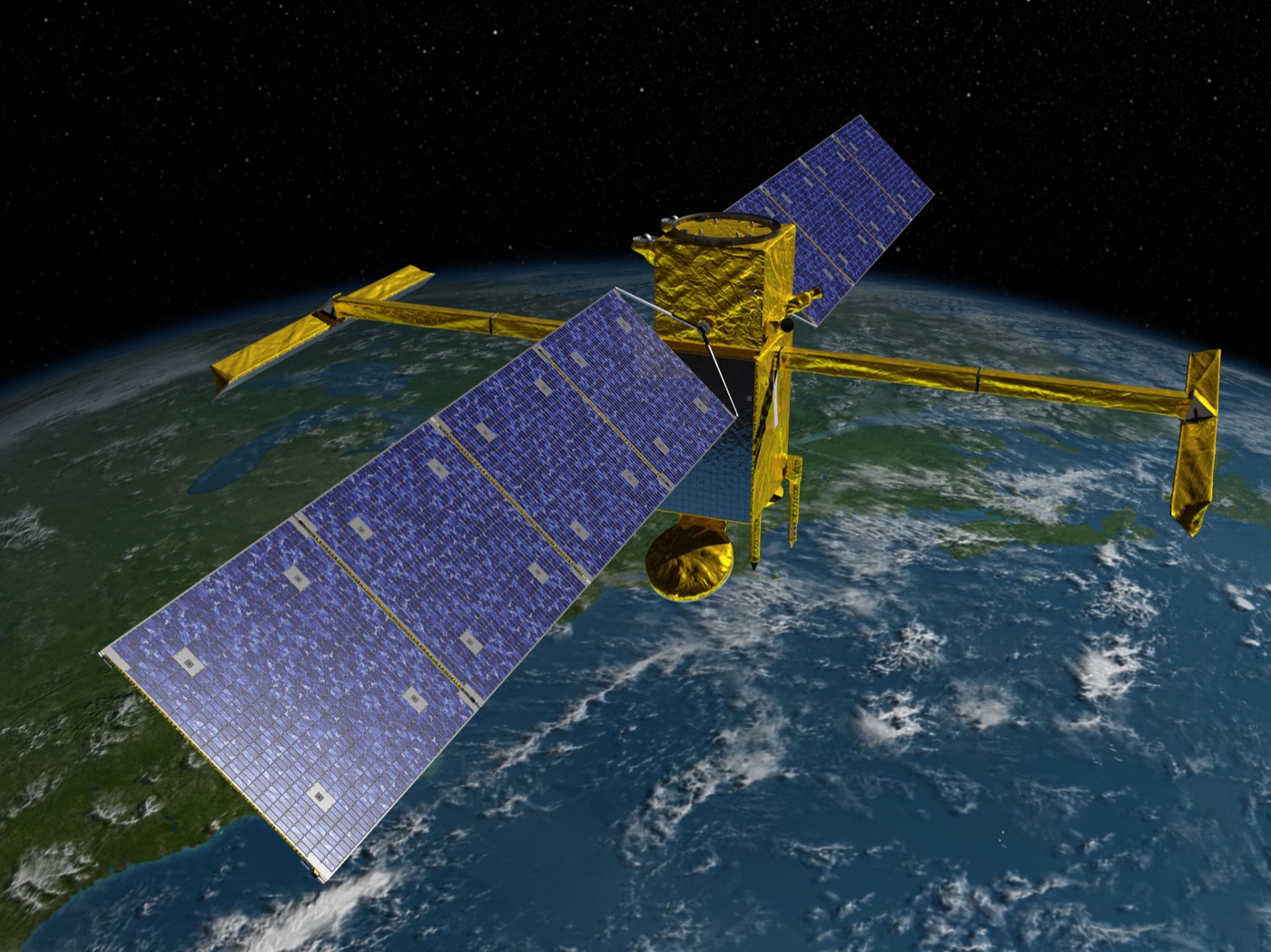 Artist's rendering of the SWOT satellite in orbit, the newest of the eleven missions in MAD-LEO
