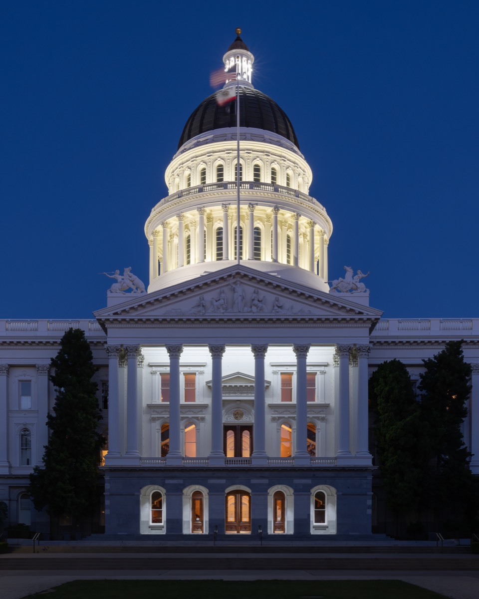 California State Capitol building in Sacramento at night