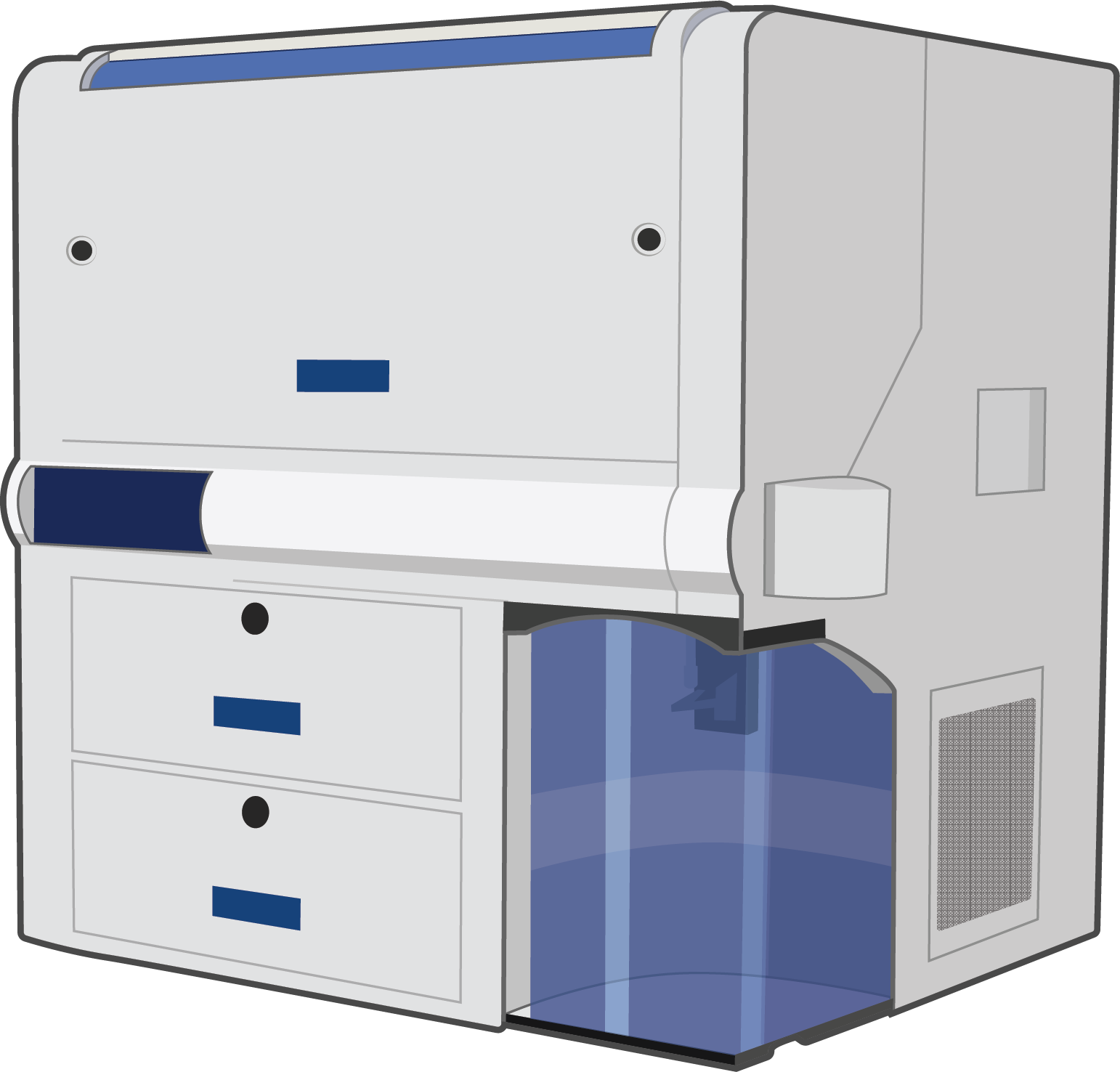 Flow cytometer instrument illustration — the analytical tool used by Robin's Finch agent to measure phagocytosis effect, where AI and human interpretations diverged from 7.5x to 1.75x