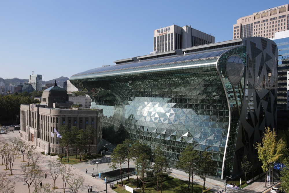 Seoul City Hall — the glass-curved new building beside the older structure