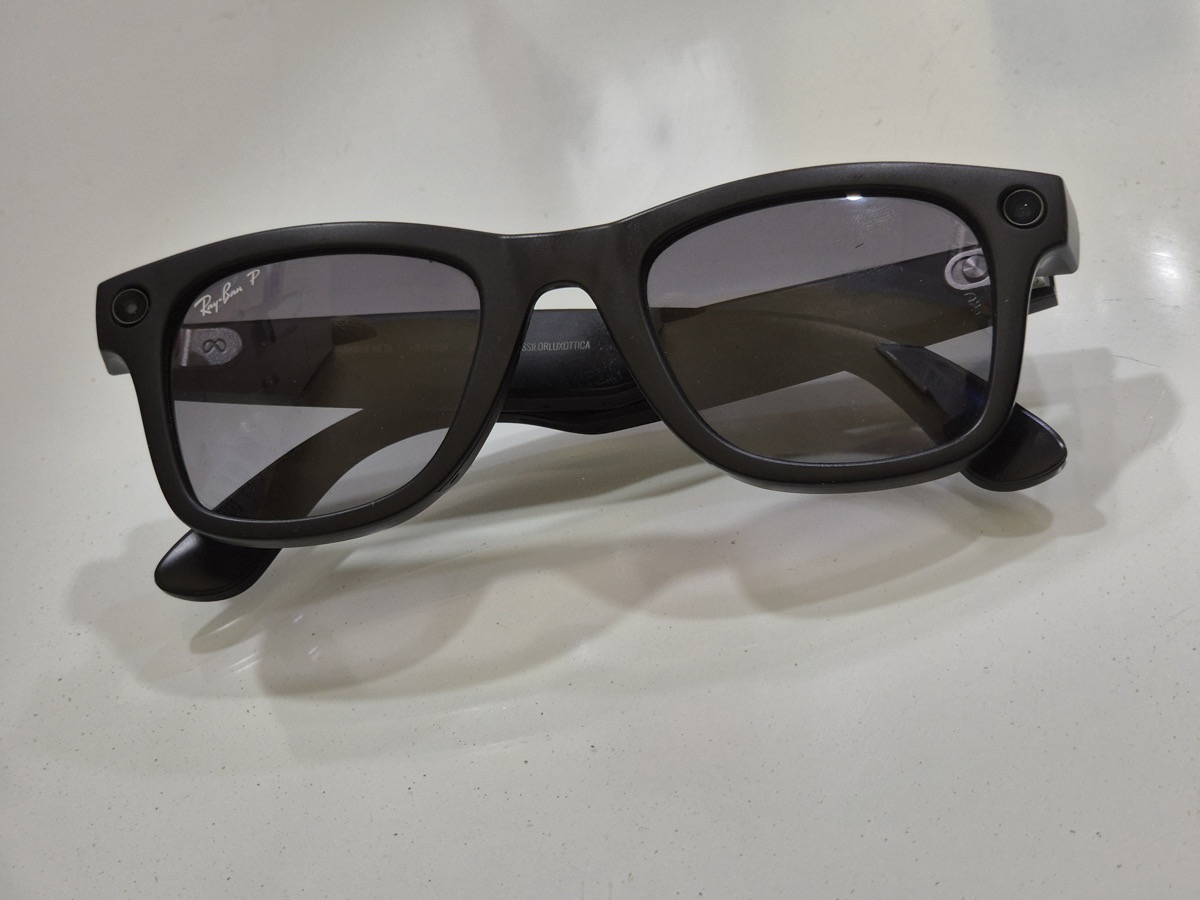 Second-generation Meta Ray-Ban smart glasses with a camera and recording indicator built into the frame corners