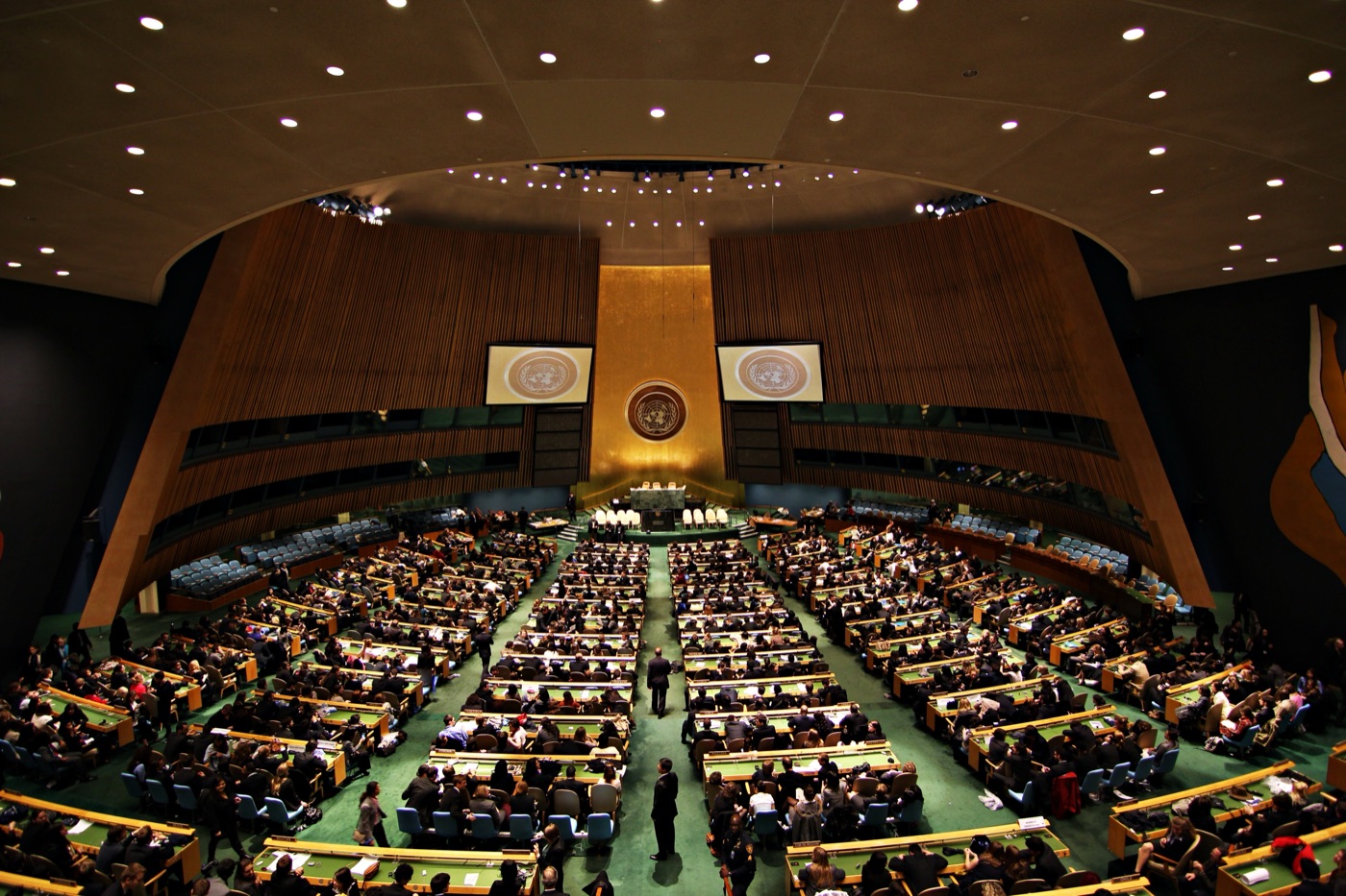 Interior view of the United Nations General Assembly Hall in New York