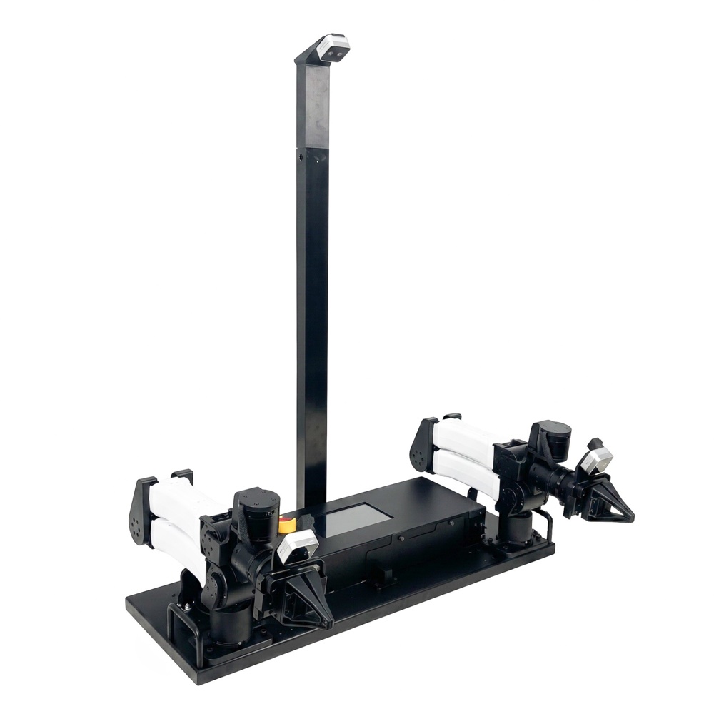 I2RT가 판매하는 ABC 박스 제품 사진 — 양팔 YAM 로봇과 중앙 상단 카메라 폴로 구성된 턴키 데이터 수집 스테이션