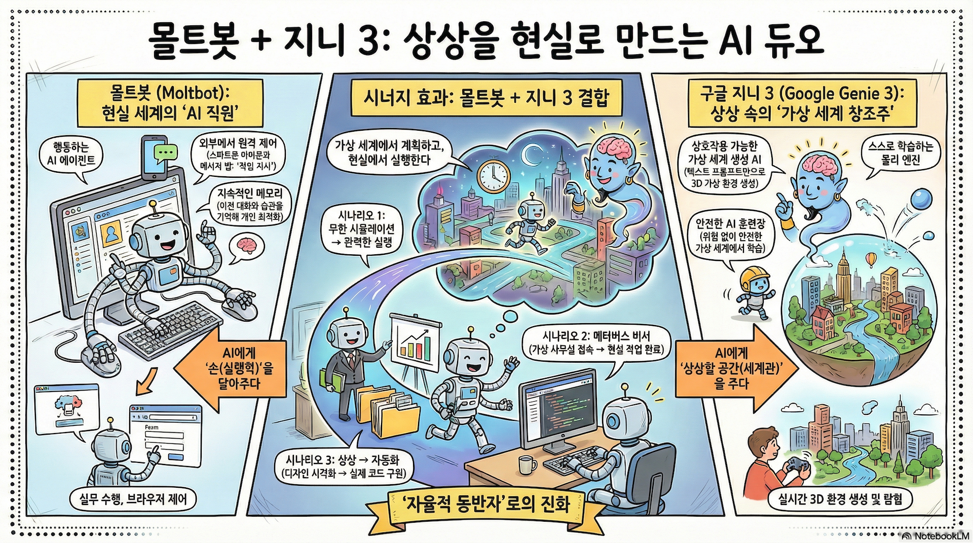 몰트봇 + 지니 3: 상상을 현실로 만드는 AI 듀오 인포그래픽