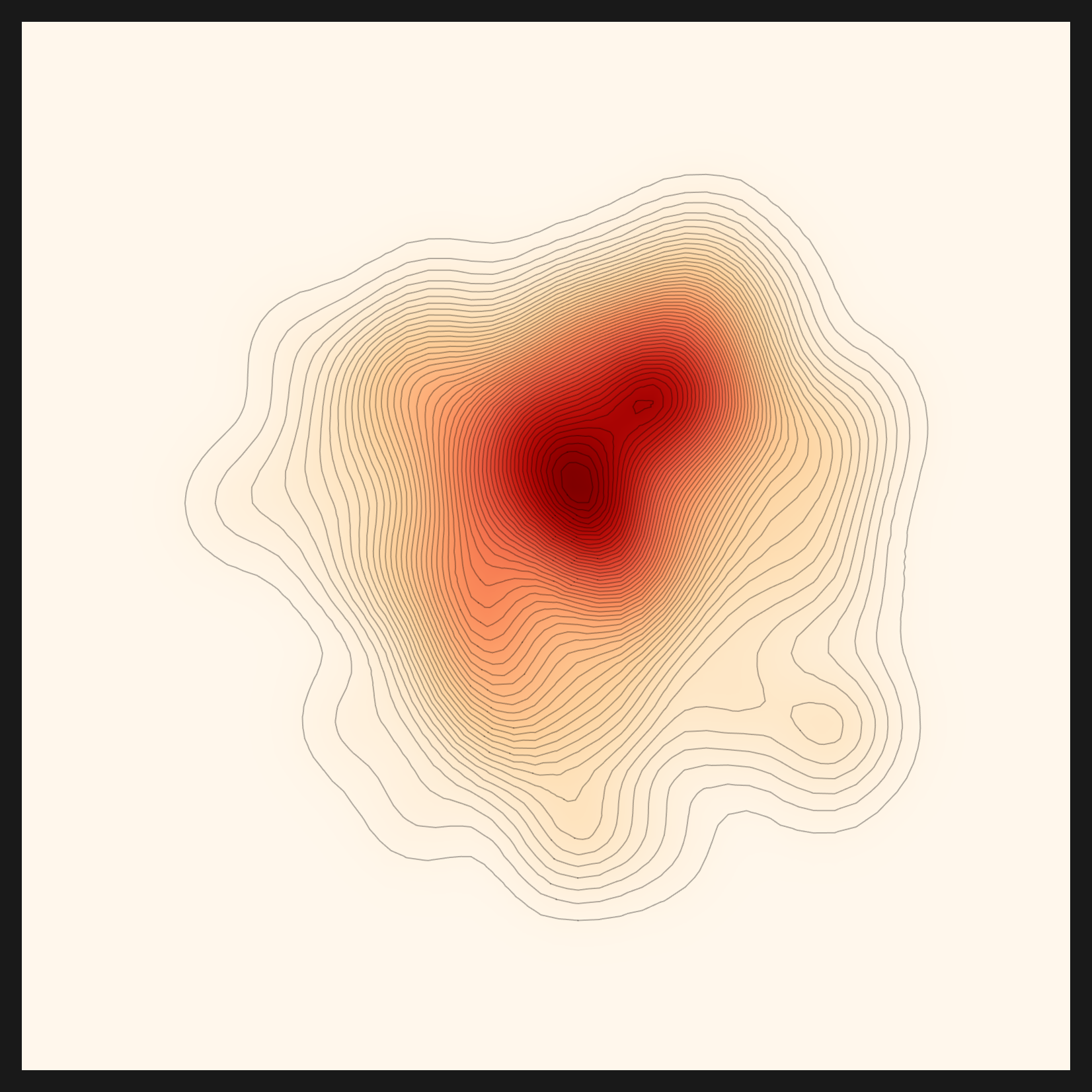 Chest x-ray data density map — embeddings seen through the vit-chest-xray lens, with a dense core tightly gathered at the center
