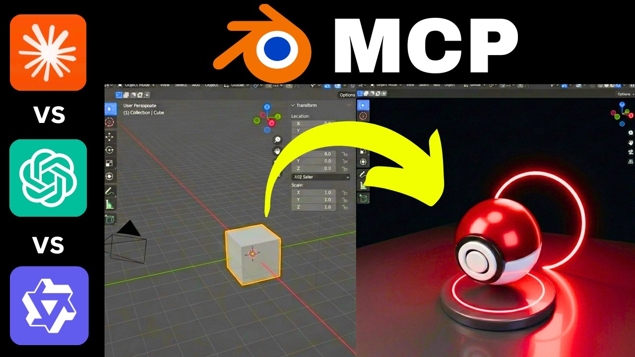 Blender MCP 비교: 빈 큐브에서 Claude가 생성한 포토리얼리스틱 Pokéball 3D 렌더링
