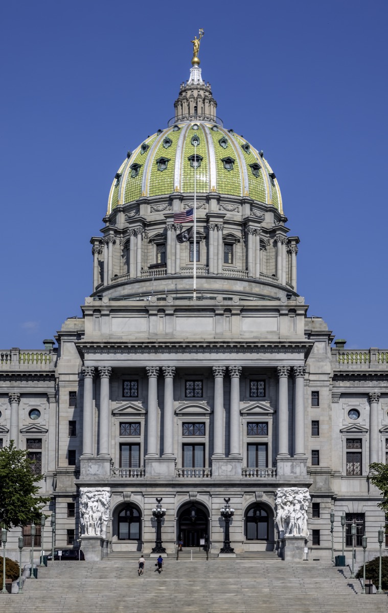 The west front of the Pennsylvania State Capitol in Harrisburg