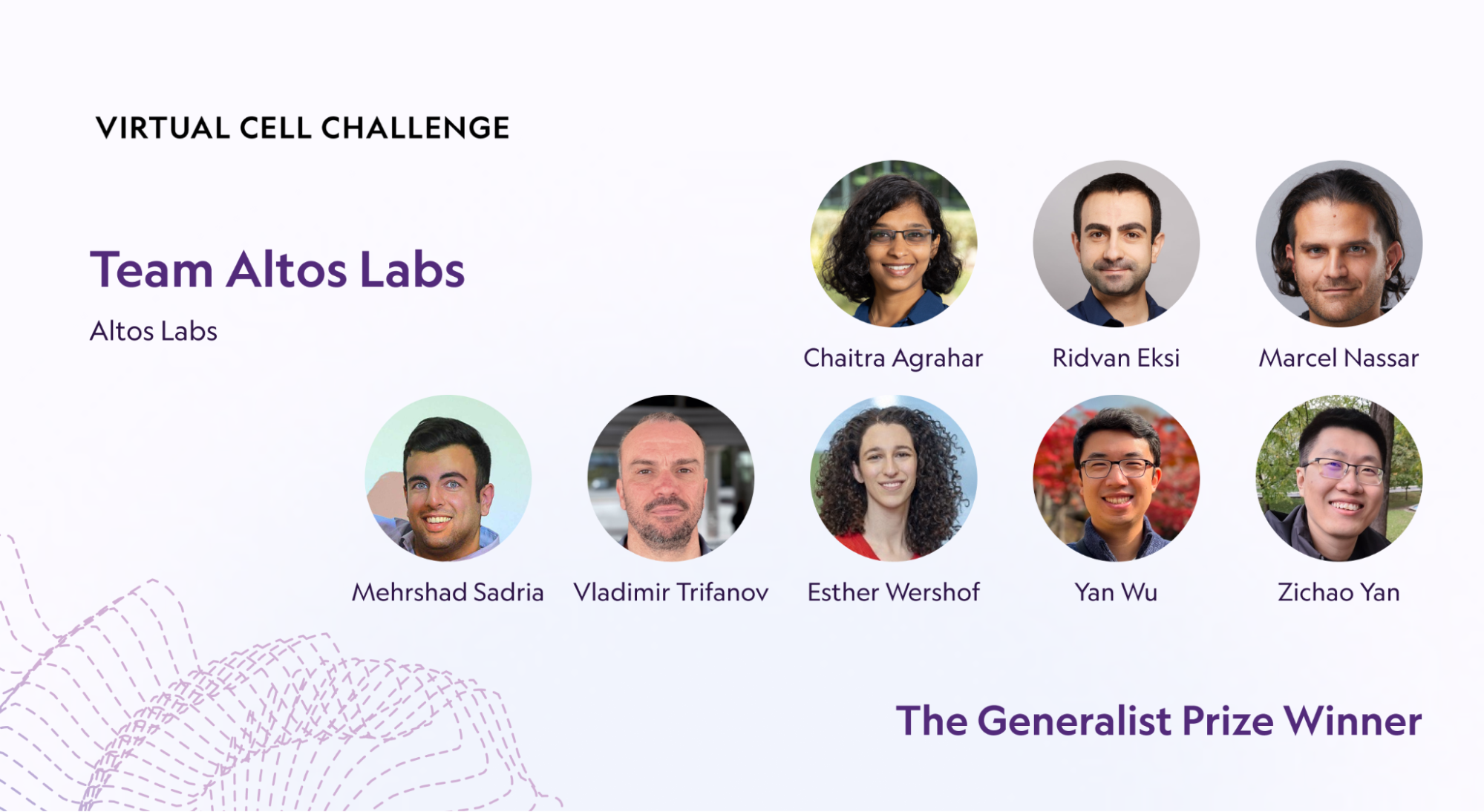 The nine-member Altos Labs team that won the Generalist Prize at the Virtual Cell Challenge 2025