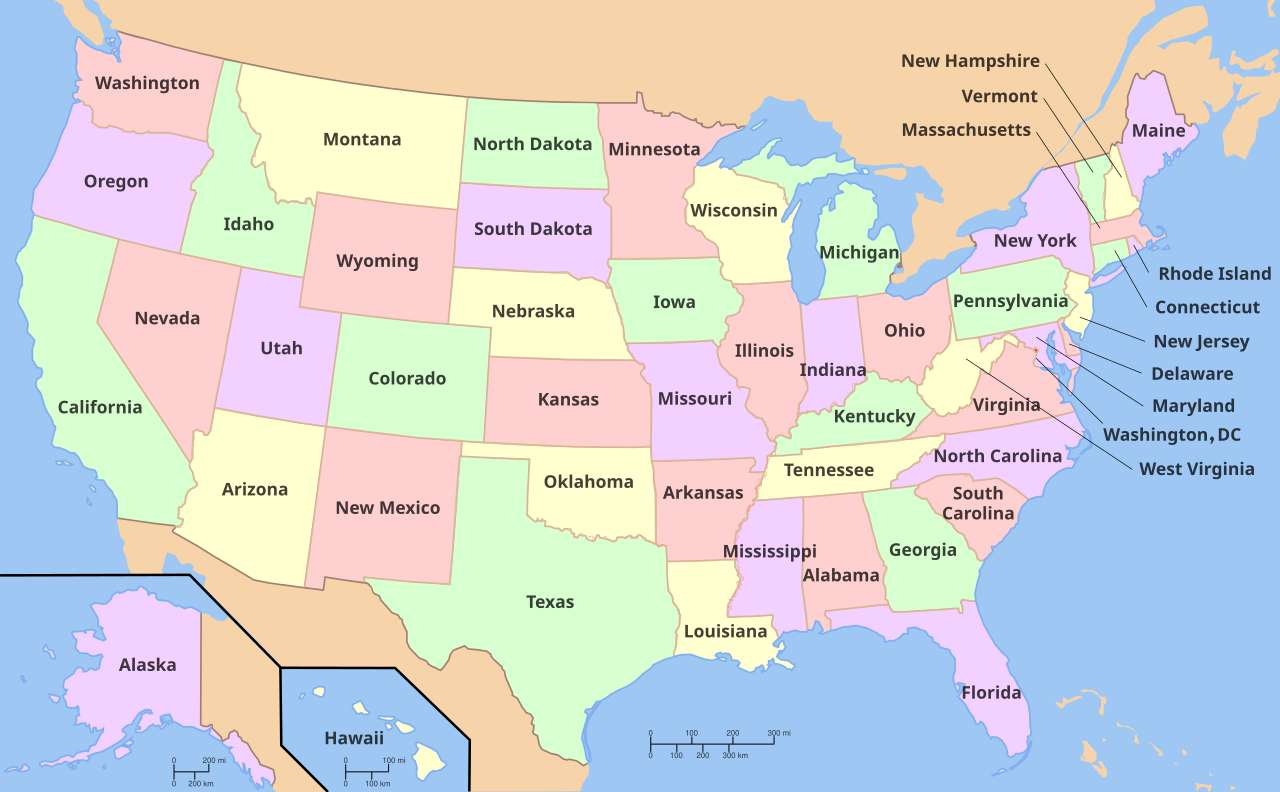 Map of the United States with all 50 state names — the nationwide scope of federal AI labor market measurement
