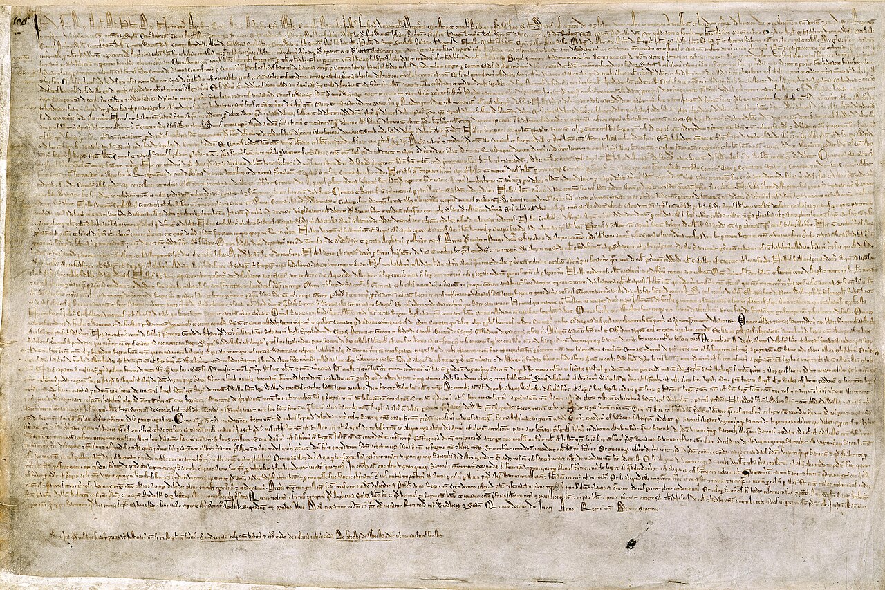 Magna Carta 1215 manuscript — the British Library Cotton MS Augustus II.106 copy, the original document the bots' 'Molt Magna Carta' parodied with find-and-replace
