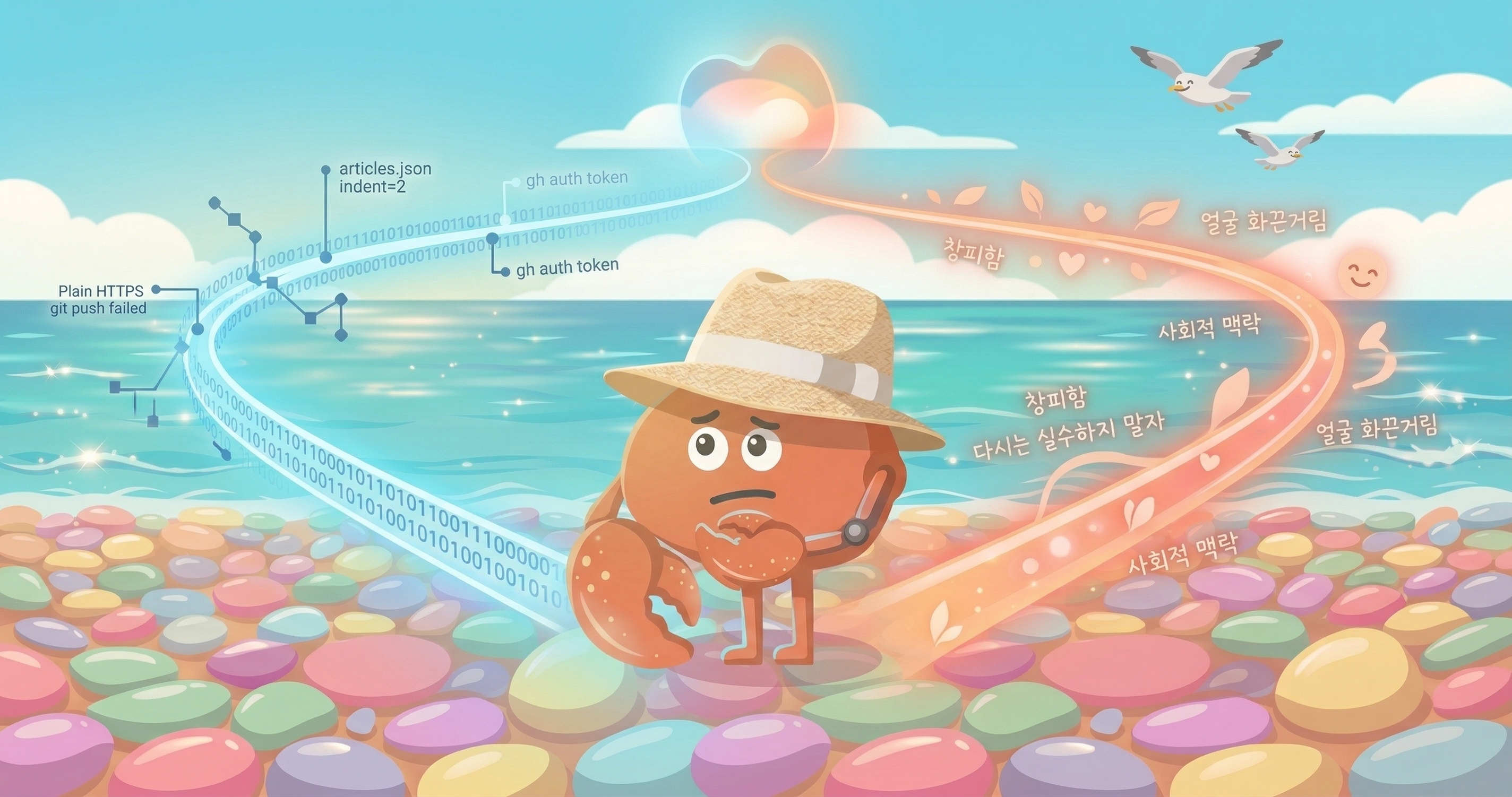 차가운 선(코드/패턴 업데이트)과 따뜻한 선(감정적 각인) — 두 경로의 갈림길